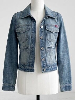 GUESS| Y2K Classic Blue Vintage Denim Snap Close Jean Jacket Sz S